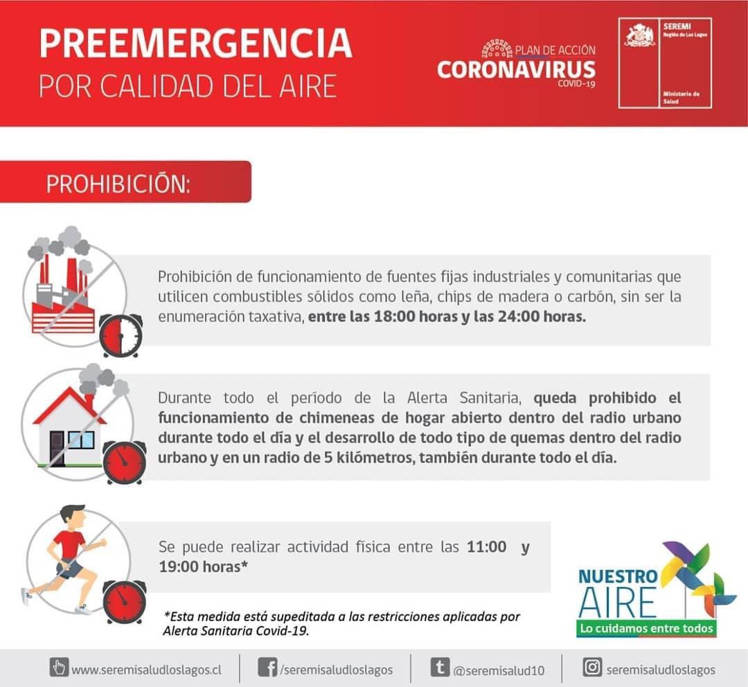 Atención!!! 📣
De acuerdo al pronóstico de calidad de aire para #PuertoMontt y #PuertoVaras, hoy martes 29 DE JUNIO se proyecta un rango de calidad en nivel #PREEMERGENCIA.