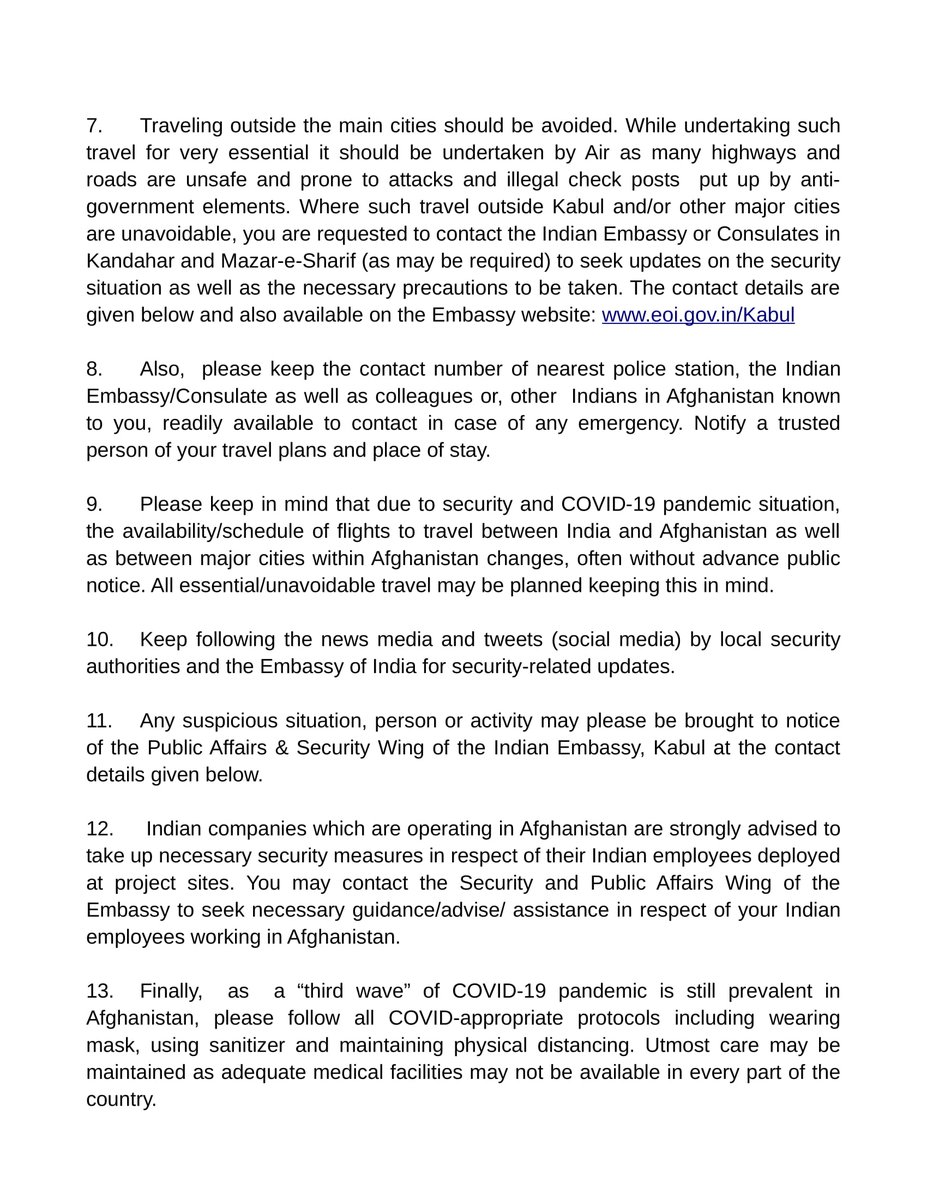 IndianEmbKabul's tweet photo. Security Advisory for Indian Nationals in Afghanistan @MEAIndia https://t.co/ZnbSUOEb54