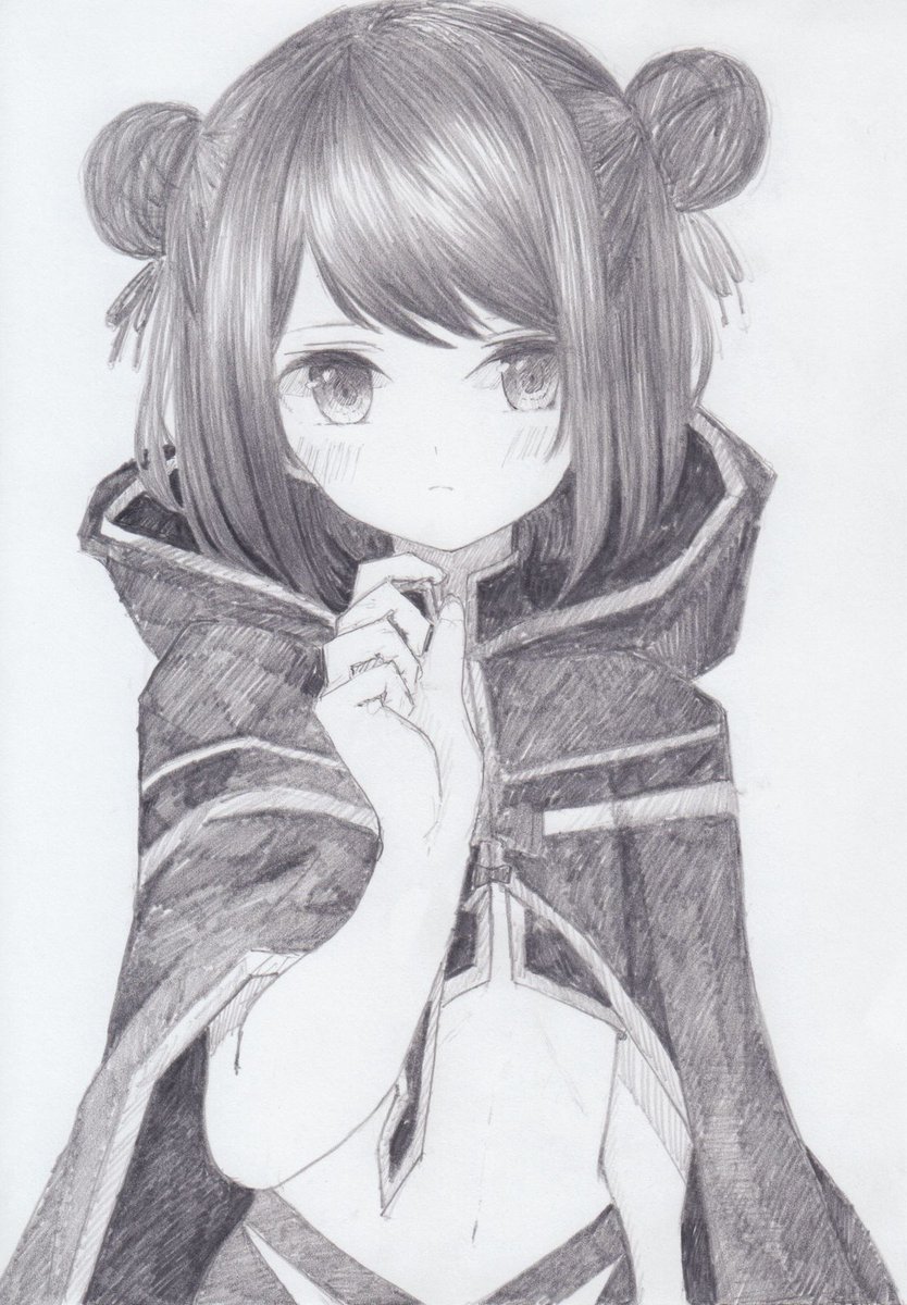 「シャーペンで描きました。
マギアレコードから、黒江です
#マギレコ 」|くろいうさぎのイラスト
