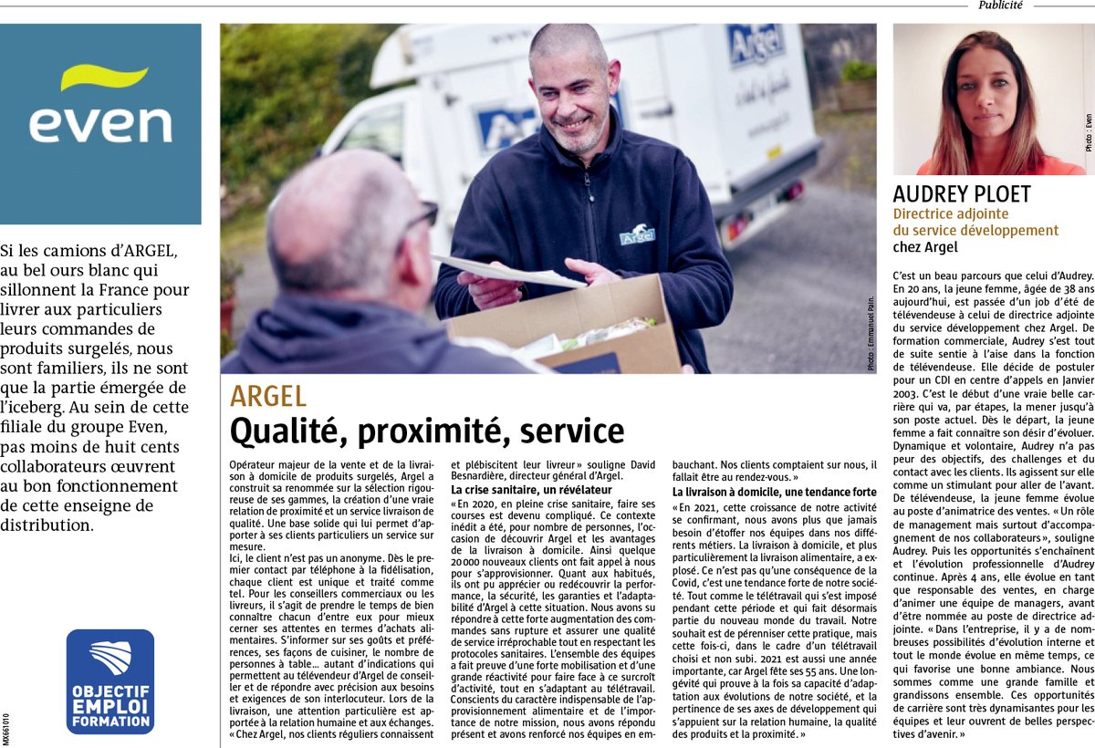 GroupeEven's tweet photo. Dans le cadre d'Objectif Emploi-Formation avec 
@LeTelegramme, focus sur Argel et ses métiers ! Découvrez le témoignage d'Audrey, directrice adjointe du service développement chez Argel.
#emploi #distribution #argel #televente #teleprospection #venteadomicile #agroalimentaire https://t.co/iEjiHuvzjz