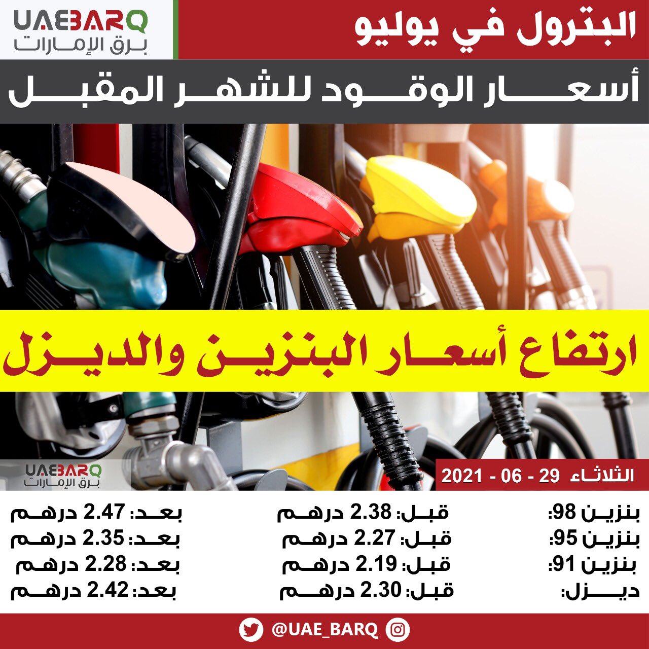 برق الإمارات ارتفاع أسعار الوقود خلال شهر يوليو 2021 برق الإمارات