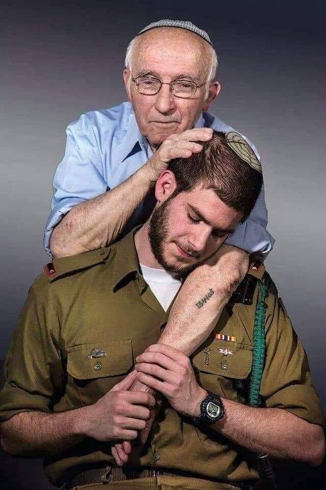 fargo_bcn's tweet photo. A picture of a Jewish grandfather blessing his grandson in the army. He is a survivor from the horror of holocaust. A serial number tattooed on his arm will remind us to say “Never again. Enough is enough!” Let’s not allow history to repeat itself. 🇮🇱✡️
#JewsMatter
#KurdsMatter https://t.co/2gW9SIQmeo