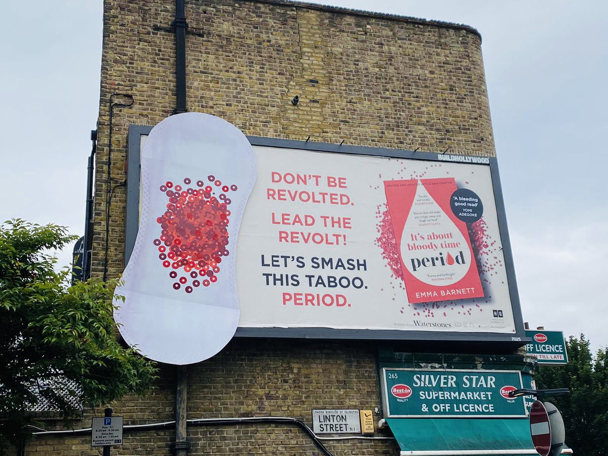 Emmabarnett's tweet photo. Live scenes. East London. Men at work. Sticking 🩸 discs to a supersize pad. Never been so proud.
If you had told me my bid to smash period shame would culminate with a giant sani pad stuck to an off licence, I would have have said: BRING. IT. ON. 🩸 Period pride. It’s spreading https://t.co/NMMwsN1t07