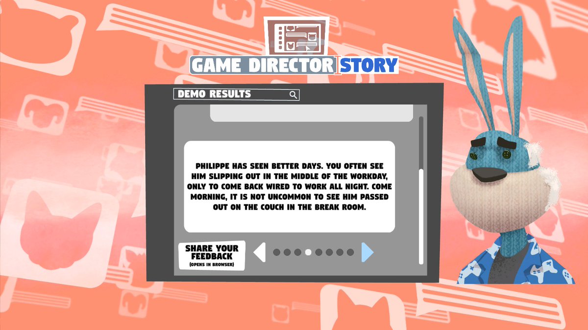 LaChouetteOrtho's tweet photo. So, I just did my third playthrough of the Game Director Story demo from @DoubleBlit. First one was my choices. Second one keeping everyone happy. This one, I tried to see if I could break everyone's spirits. I am officially a monster. https://t.co/44LrVrcF4l