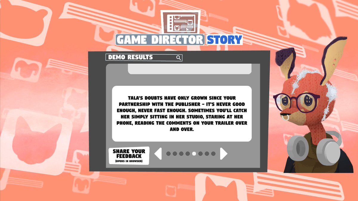 LaChouetteOrtho's tweet photo. So, I just did my third playthrough of the Game Director Story demo from @DoubleBlit. First one was my choices. Second one keeping everyone happy. This one, I tried to see if I could break everyone's spirits. I am officially a monster. https://t.co/44LrVrcF4l