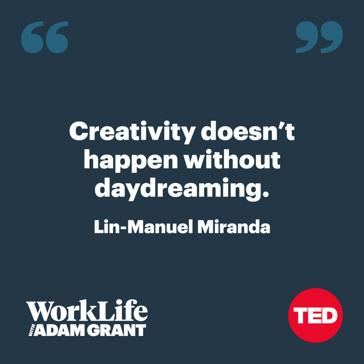 Productivity demands focused attention. Efficiency comes from raising mental shields to keep divergent thoughts out.

Creativity is fueled by unfocused attention. Eureka moments come from lowering mental shields to let divergent thoughts in.

<a href="/Lin_Manuel/">Lin-Manuel Miranda</a> tedtalks.social/WLAdam