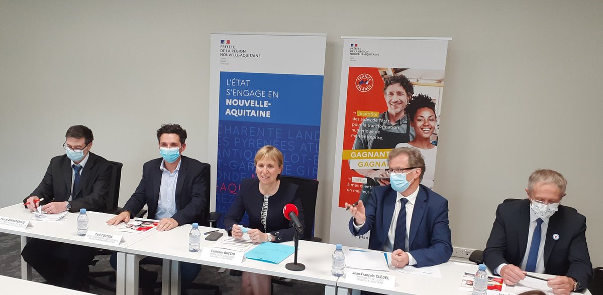 PrefAquitaine33's tweet image. La préfète de région Fabienne BUCCIO présente les dispositifs #FranceRelance en faveur de la transformation numérique des entreprises en #NouvelleAquitaine

👉 100 M€ pour accompagner les TPE/PME : diagnostics numériques gratuits,  chèque @francenumfr
et parcours de formation