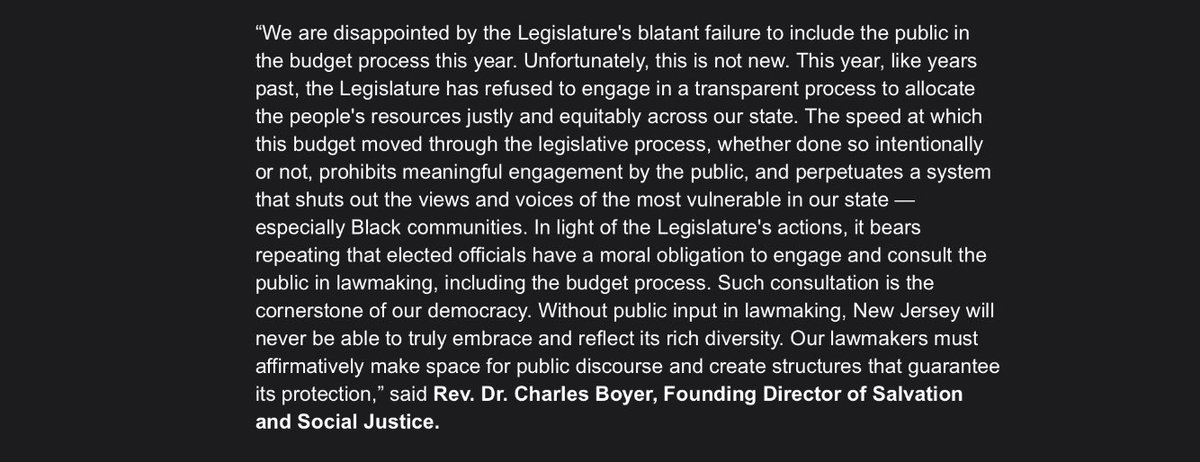 ForTheManyNJ's tweet photo. BIG: just before @GovMurphy @NJSenatePres @SpeakerCoughlin budget signing ceremony, @ForTheManyNJ coalition of advocacy, faith, labor organizations slams “opaque, anti-democratic” budget process, calls for increased investment in racial equity.
#FundtheRecovery https://t.co/qHiOoj1Szo