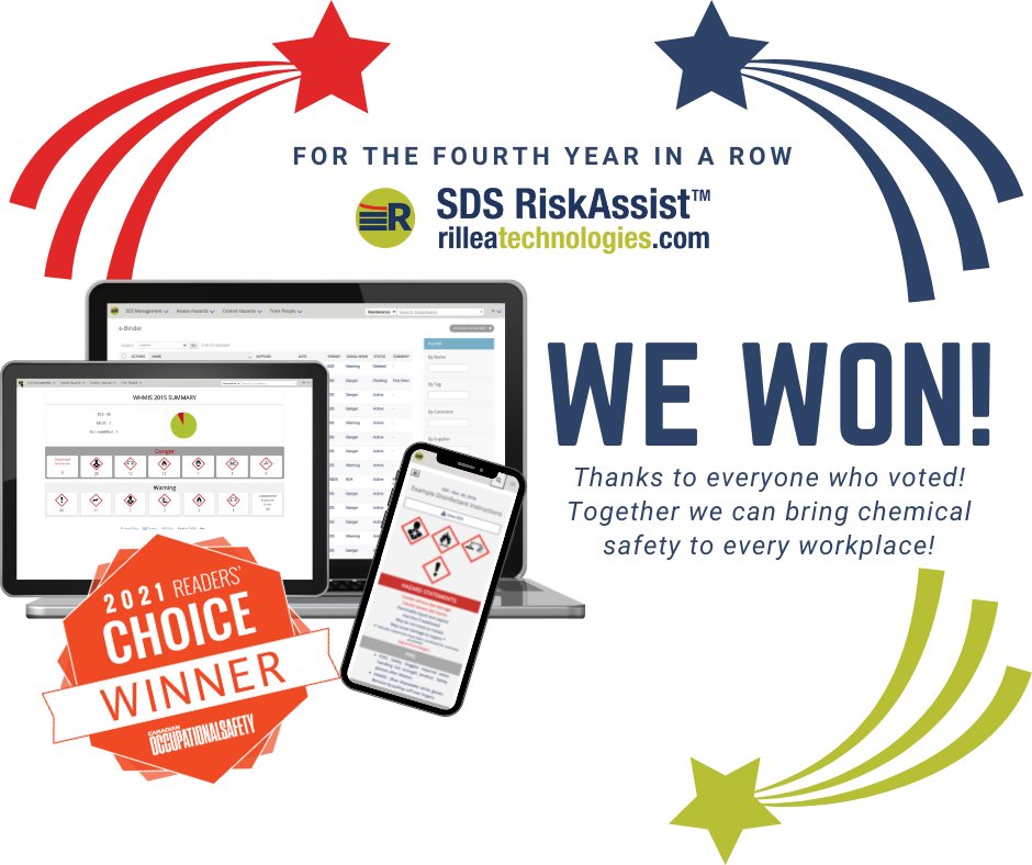 SDSRiskAssist's tweet photo. #SDS_RiskAssist was awarded a @COSmagazine Readers' Choice Award for the 4th year running! Thanks to all those who voted for us & who believe that #ChemicalSafety is so much more than SDS Management! #ChemTech #OccupationalSafety https://t.co/zru2rs2I7w