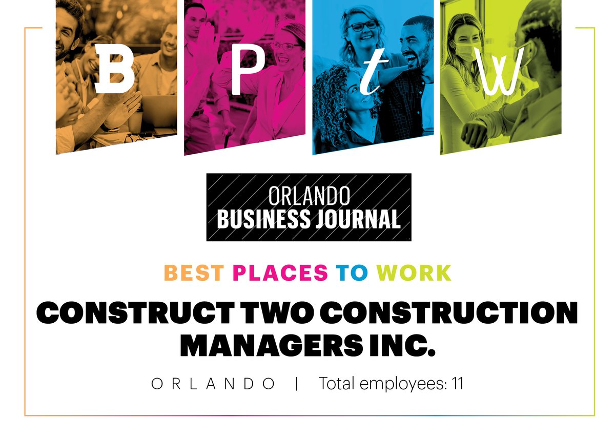 two_managers's tweet image. The Orlando Business Journal has Selected Construct Two Group as one of the Best Places To Work in Orlando!  
Help us spread the word!
#bestplacetowork #ConstructTwoGroup #Orlandobusinessjournal #Construction