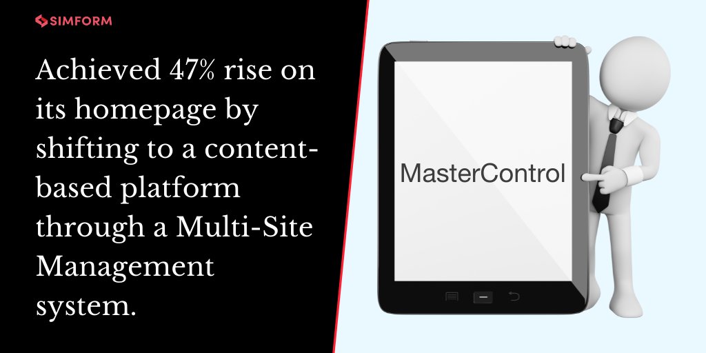 simform's tweet image. Did you know that MasterControl, with a digital asset of over 3,000 web pages, developed a quick &amp;amp; modern website with widgets &amp;amp; themes, resulting in a 47% rise on its homepage by shifting to a content-based platform through a multi-site management system?

#SimformStats