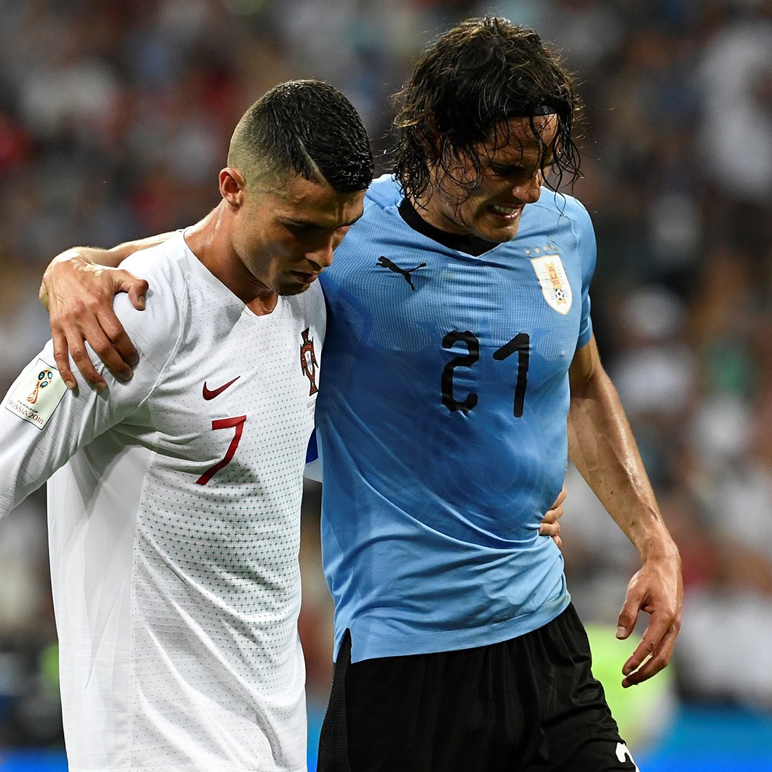 goal's tweet photo. Cristiano Ronaldo is always on hand to console injured players 🤜🤛 https://t.co/My7KIC9d3L