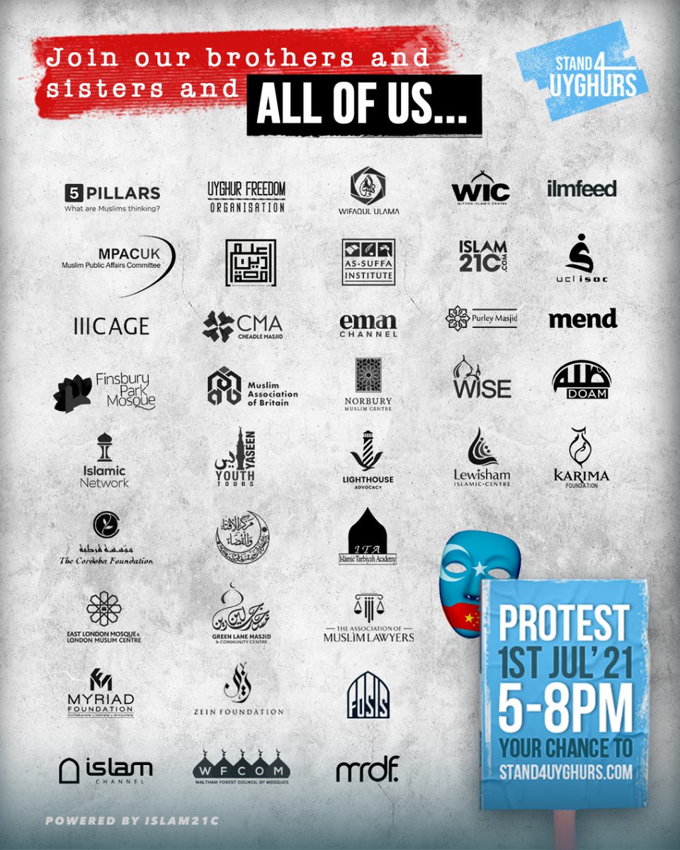 Islam21c's tweet photo. Here's a bunch of graphics to share around on social media ladies and gents, for your to #Stand4Uyghurs 

Spread the word about this Thursday in particular - the Uyghur brothers and sisters have asked us to make a noise on THIS DAY in particular https://t.co/vqc1tlUmSp