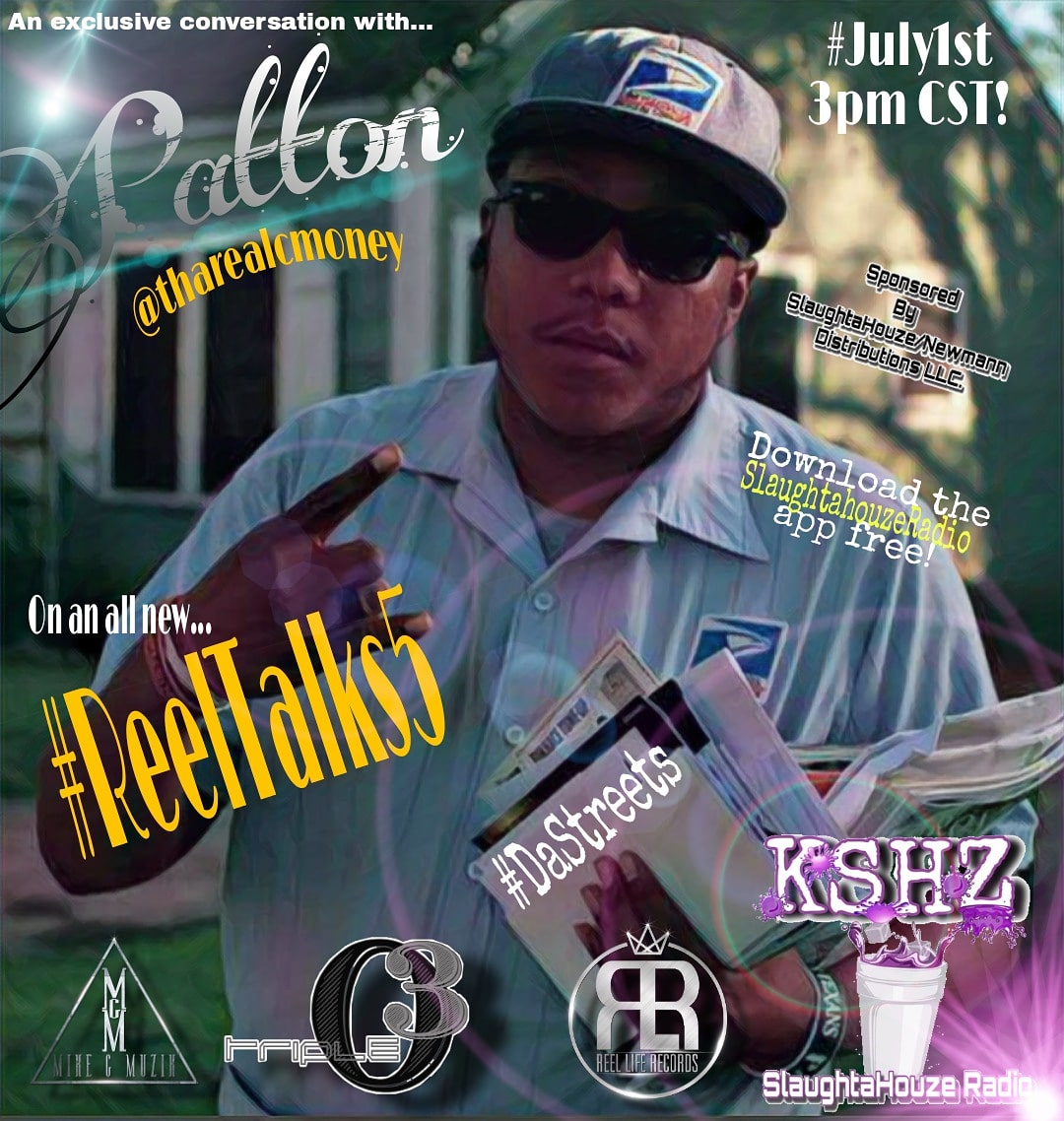 Hiphop artist @buy_the_album #Patton joins me on #ReelTalks5 tomorrow to chop it up! Tune in at 3pm cst! Follow him on @spotify at #P.A.T.T.O.N. now! His track #TheCount has over 14k streams💯💯 #rt #hiphop #hiphopnation @Newmann_Dist #hotnewhiphop #houstonmedia #lit #MikeG ->