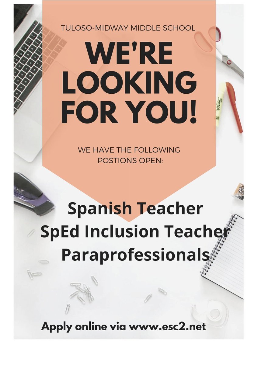 TMMS is hiring! Apply online at esc2.net