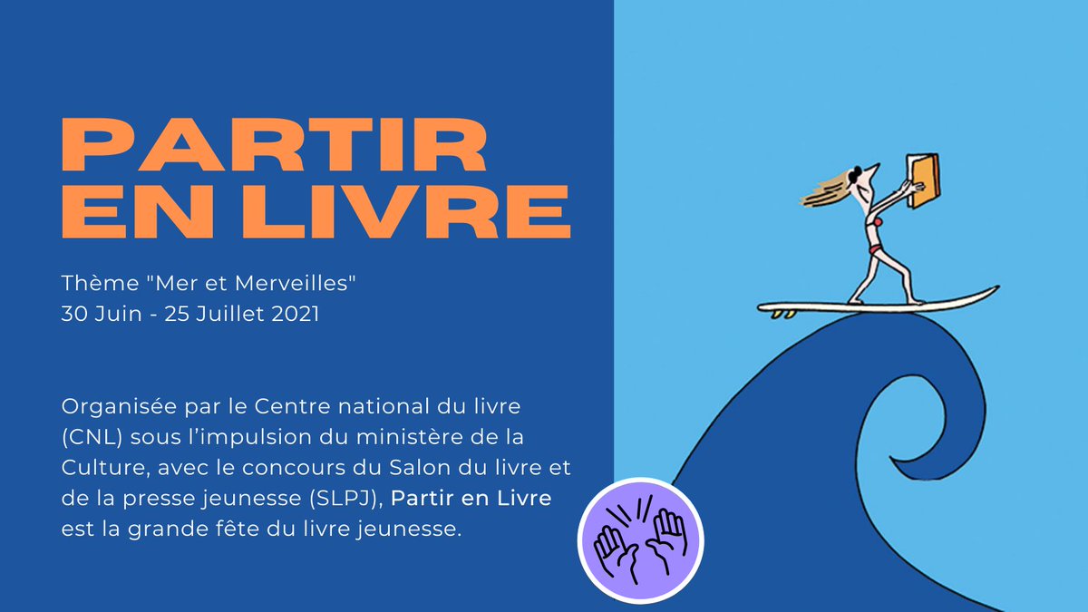 La 7e édition de Partir en Livre se déroule partout en France, depuis le 30 juin et jusqu'au 25 juillet 2021, autour du thème « Mer et merveilles » 🎉

Organisée par le ministère de la Culture, retrouvez la programmation par ici 👉 bit.ly/3dqgRbH

#Livre 
#Culture