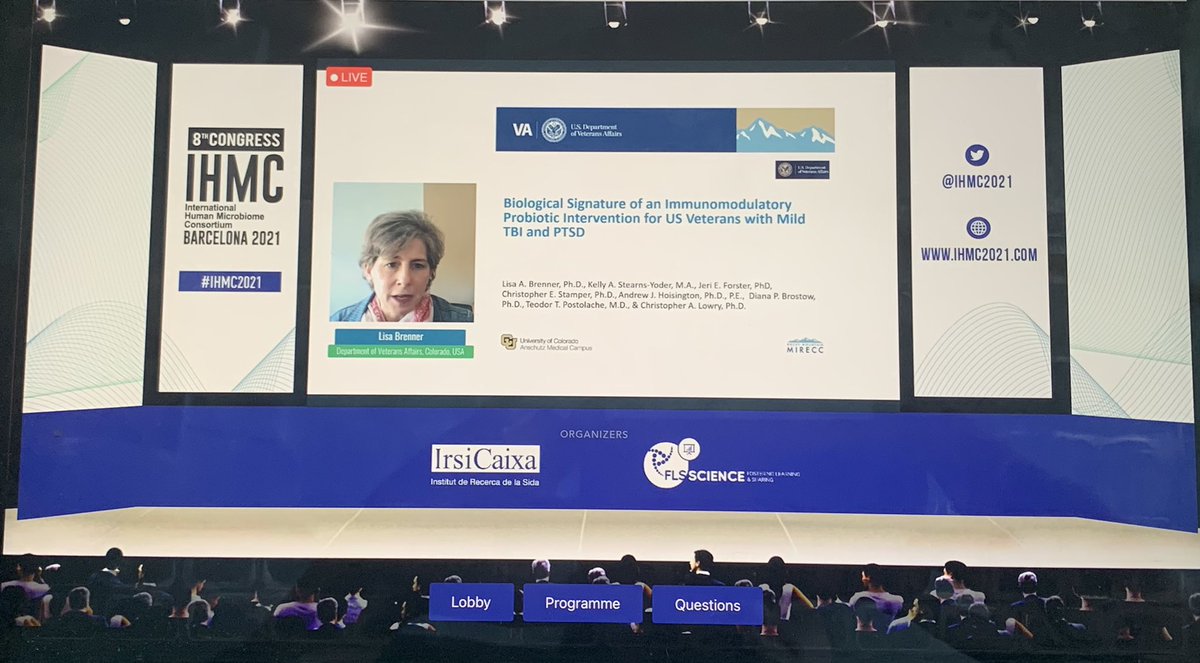 Our very own <a href="/LisaABrenner/">Lisa Brenner</a> presenting now <a href="/IHMC2021/">IHMC 2021</a> on Biological Signatures of an Immunomodulatory Probiotic Intervention for US Veterans with mTBI &amp; PTSD