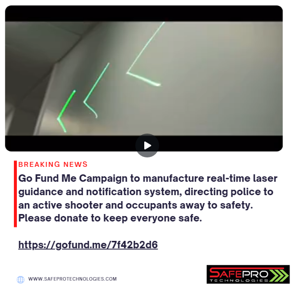 SafeProTec's tweet photo. To help save lives, I developed the Soteria System, a U.S. patented emergency threat indicator and guidance system that uses laser technology to immediately notify and guide people away from dangerous events like an active shooter. #SaveLives

https://t.co/foHE8H3J4F https://t.co/WAXihxzYrk