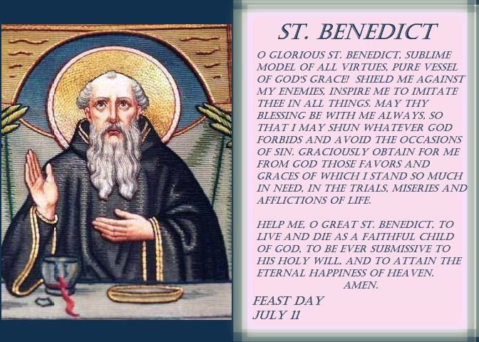 immacconcepzoe's tweet photo. Let’s offer a daily prayer to Saint Benedict until his feast day on July 11. #Saintbenedict #CatholicChurch #Catholic #catholicreligious #CatholicTwitter https://t.co/4PntKnUqoD