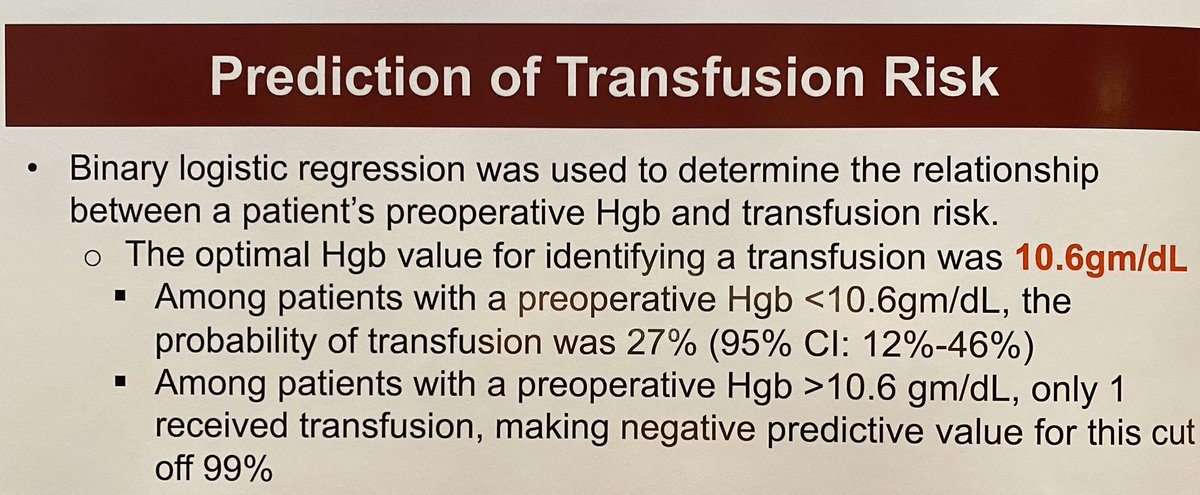 What is the cost/utility of routine T&amp;S in minimally invasive hysterectomy? Is it needed? ➡️ <a href="/AnneTjadenMD/">Anne Tjaden Peiffer, MD</a> found that Hgb &lt; 10.6🩸predicts need for transfusion #SGS2021 
<a href="/skywalkermama14/">Thythy Pham, MD</a> <a href="/nmcodispoti/">Nicolette Codispoti, MD, MS, MPH</a> @LUMCObGyn