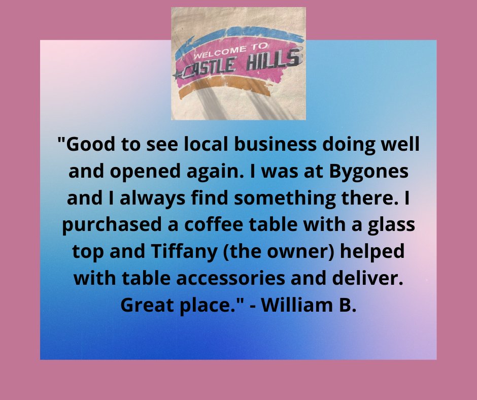 ZiffProperties's tweet photo. Thank you for taking the time to leave such a wonderful review, William! We're happy to hear that you found a nice coffee table and accessories! #TestimonialTuesday 

If you are looking for one-of-kind, luxury tressures, stop by #Bygones located at suite 107!  #CastleHillsMarket https://t.co/9miSQmiaXZ