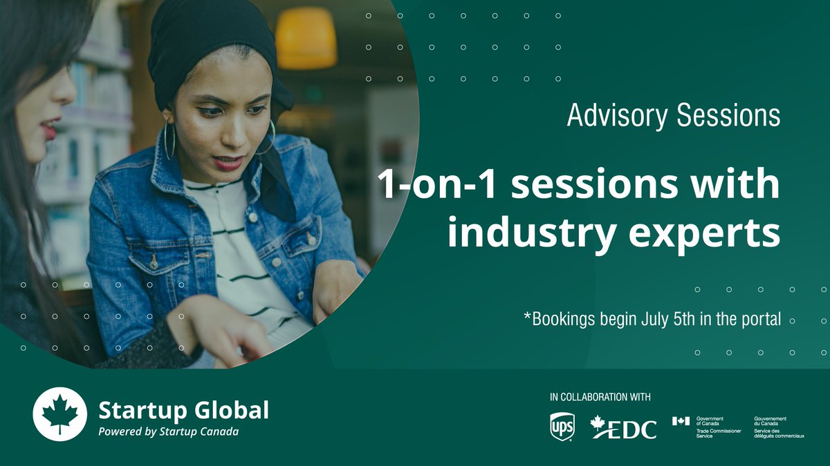 Get direct access to industry experts, and private &amp; public sector partners through our Startup Global 1-on-1 advisory sessions. 

Bookings will be available starting July 5, sign up to the portal to see who we've got: ow.ly/jswy50FiLLQ

#StartupGlobal #StartupGlobal2021