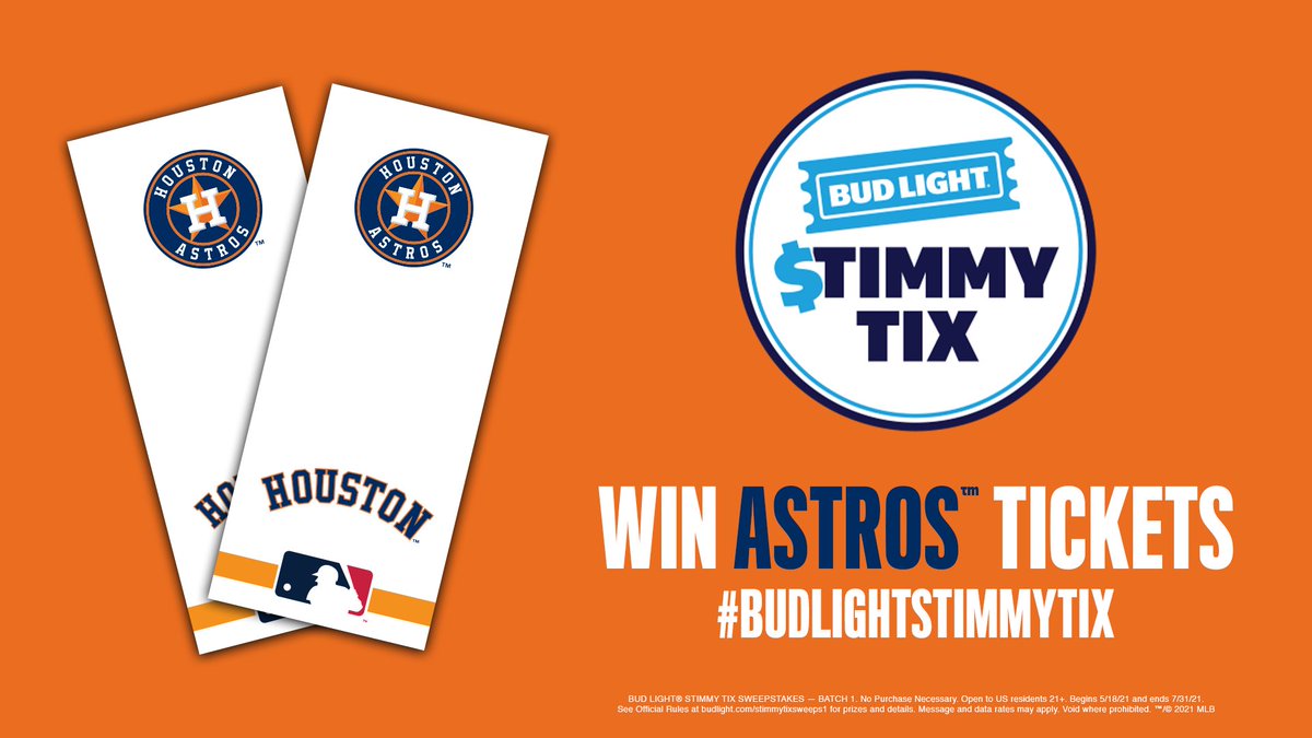 astros's tweet image. .@budlight wants to send one of y'all to MMP! 🍻

Make sure to tag @astros and use #BudLightStimmyTix and #sweepstakes for your chance to win a pair of tickets.

Rules: bit.ly/3x4FcMb