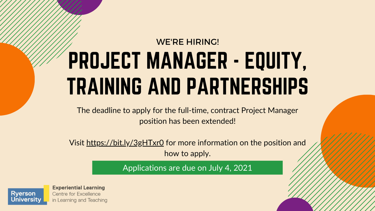 LAS_TorontoMU's tweet photo. The deadline to apply for the full-time, contract Project Manager position with the Experiential Learning Hub has been extended to July 4, 2021! Visit https://t.co/xhKBw0UlWT for more information on the position and how to apply.
#ExperientialLearning #ExperientialLearningHub https://t.co/N7TC2n3tkd