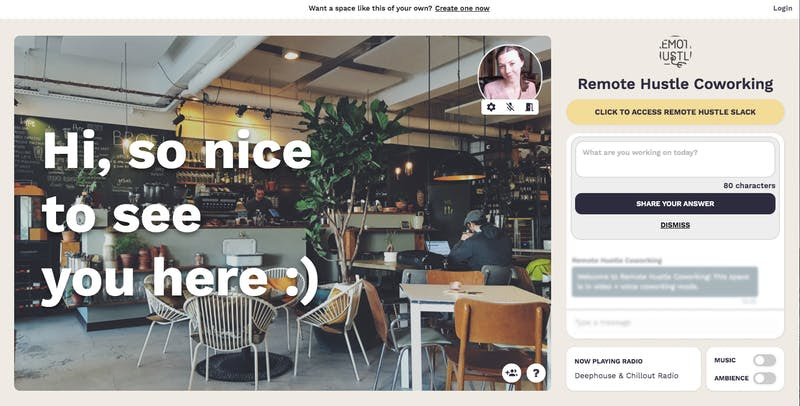HustleRemotely's tweet photo. Introducing the new RH virtual coworking cafe! It's got a super cool chat feature to let us share what we're working on and offer support to fellow hustlers.

Check https://t.co/SVse7HuFSh for the link &amp; we'll see you there 😊

#HustleRemotely #DigitalNomad #Coworking https://t.co/RqQXLRNtIS