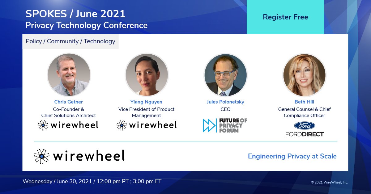 This Wednesday, 3 p.m. ET: Beth Hill, FordDirect's general counsel and chief compliance officer, is part of an important discussion on moving from compliance and risk to managing privacy at scale at the free, virtual <a href="/wirewheel_io/">WireWheel</a> #Spokes2021 Conference. 

wirewheel.io/spokes-privacy…