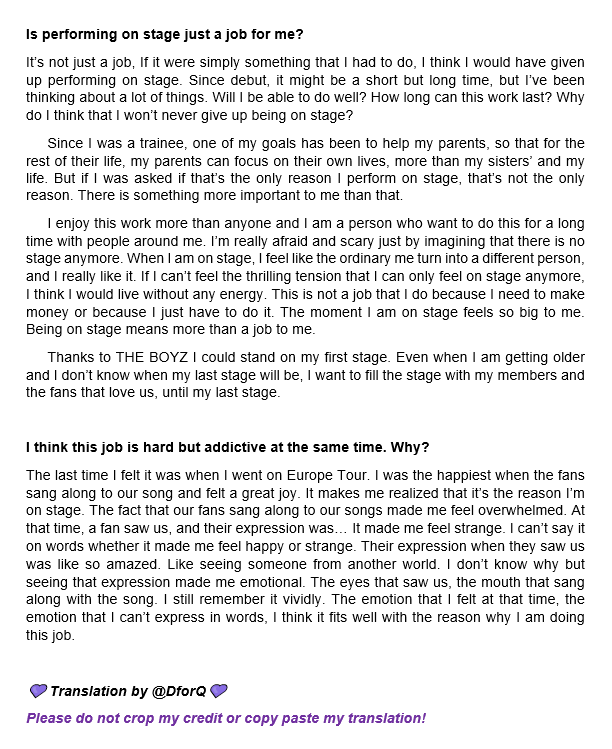 DforQ's tweet photo. 👑 THE BOYZ Q (Changmin) Interview - <BE YOUR OWN KING> Photobook
[English Translation]

💜 Please do not crop my credit or copy paste my translation (especially to other platforms)! https://t.co/Mv8xJtKOnX