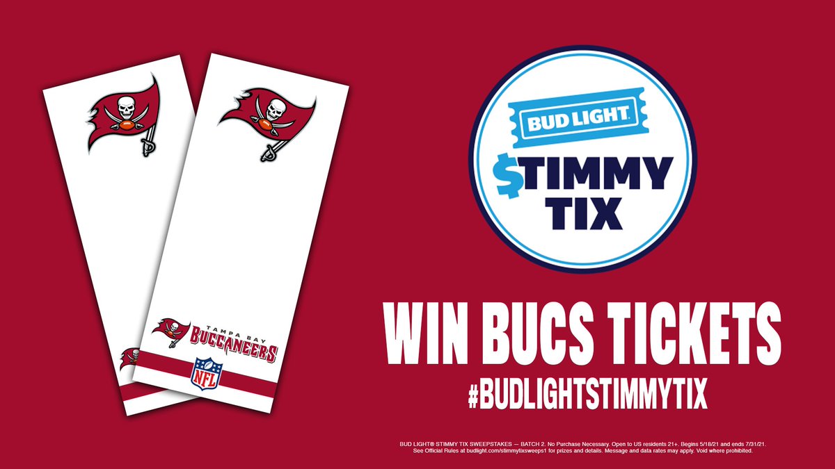 Tampa Bay Buccaneers on X: 'Want free game tickets? @budlight is on the  case. Tweet #BudLightStimmyTix #Sweepstakes and tag us for a chance to win  tickets to a Bucs game!  /