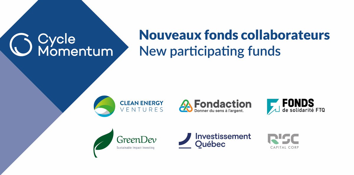 Cycle Momentum (@cycle_momentum) on Twitter photo We are very pleased to announce the addition of six new collaborating funds to our Partner Funds’ Circle: <a href="/CEVteam/">Clean Energy Ventures</a> , <a href="/Fondaction/">Fondaction (Inactif)</a>, <a href="/FondsFTQ/">Fonds de solidarité FTQ</a>, GreenDev Inc., <a href="/InvestQuebec/">InvestissementQuébec</a>  and <a href="/RiSCCap/">RiSC Capital</a> 🙌 We are very pleased to announce the addition of six new collaborating funds to our Partner Funds’ Circle: <a href="/CEVteam/">Clean Energy Ventures</a> , <a href="/Fondaction/">Fondaction (Inactif)</a>, <a href="/FondsFTQ/">Fonds de solidarité FTQ</a>, GreenDev Inc., <a href="/InvestQuebec/">InvestissementQuébec</a>  and <a href="/RiSCCap/">RiSC Capital</a> 🙌