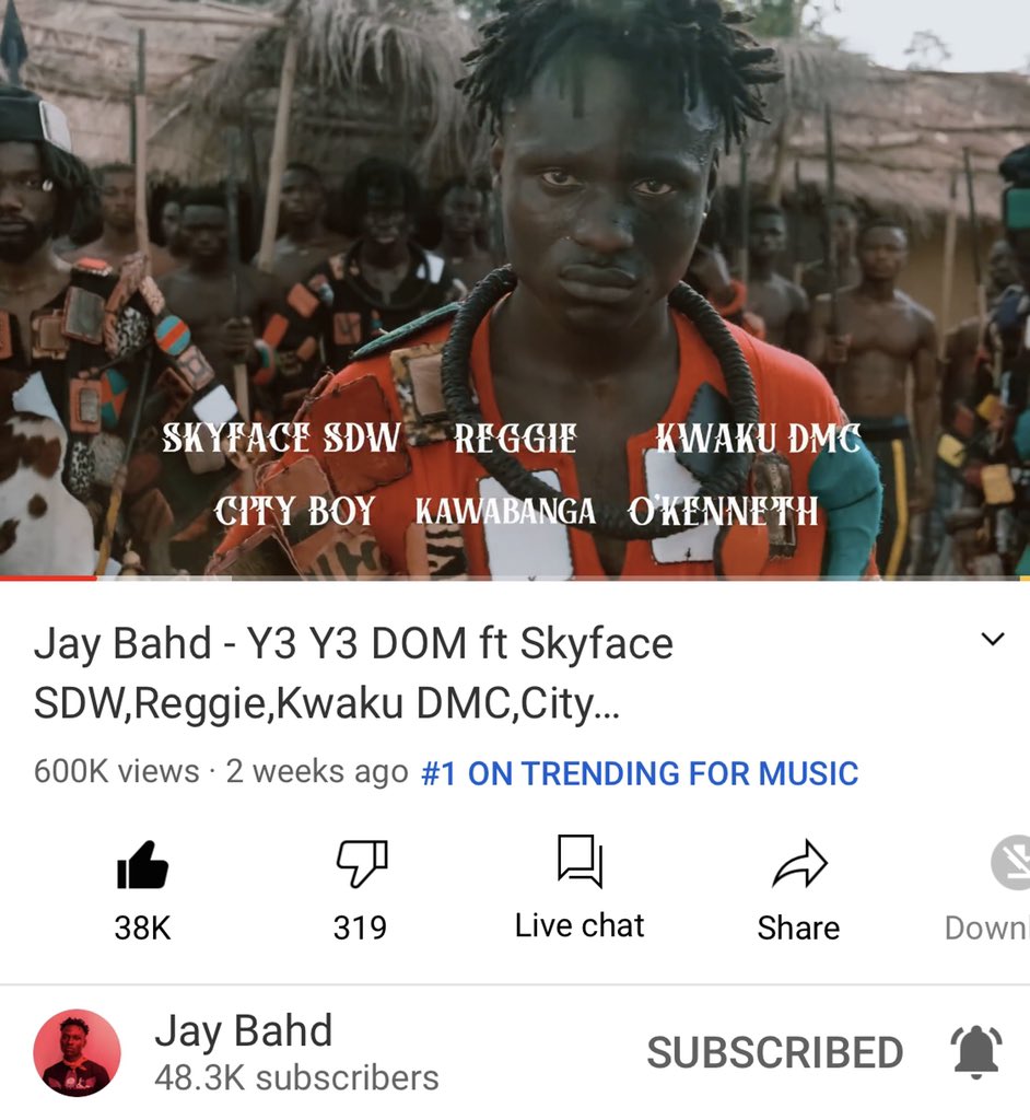 600k Views & Still Number 1 On YouTube Music 🇬🇭 For 2 Straight Weeks! #y3y3dom #asakaa 
@JayBahd1  @skyfacesdw @ReggieOsei3 @KwakuDMC @cedicityboy @kawabanga1047 @ygaokenneth [ @LifeLivingRec ] 

youtu.be/tObvZcn_8Ko
