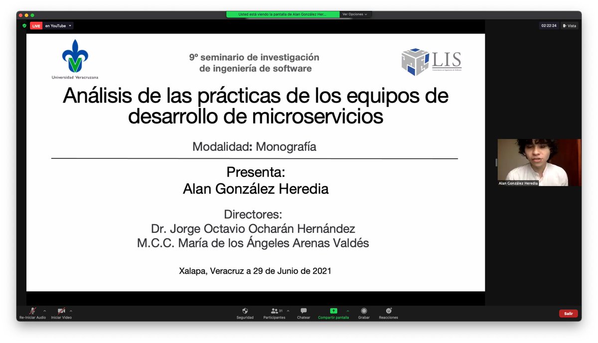 CA_ingSoft's tweet photo. Alan González Heredia presenta “Análisis de las prácticas de los equipos de desarrollo de microservicios” #SeminarioIS  #UV_DamosMás  https://t.co/EVUn7Pkem0 https://t.co/U6Bs0xGQcl