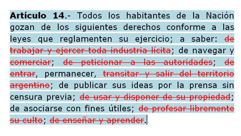 AlberdianoArg's tweet photo. Asi mas o menos esta el art. 14 de la Constitución Nacional desde hace mas de un año por simple decreto presidencial https://t.co/NCoSKNtRaW