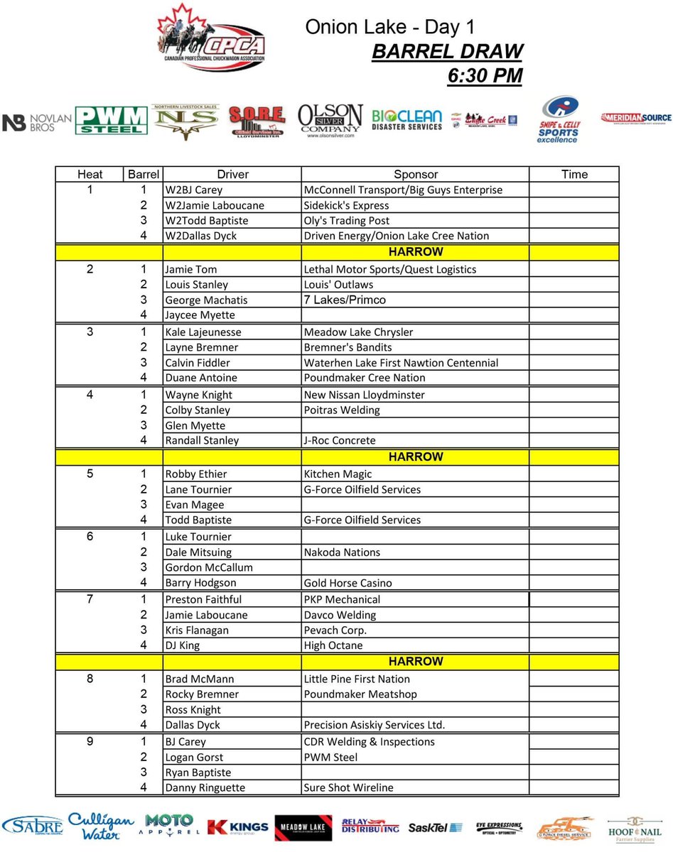 cpcaracing's tweet photo. Our 2nd pro tour stop is in Onion Lake, SK
starting Wednesday @ 6:30 pm
Here is the Day 1 Draw
See you at the races!!
#cpca #day1draw #onionlake https://t.co/Ox29nOSDNs