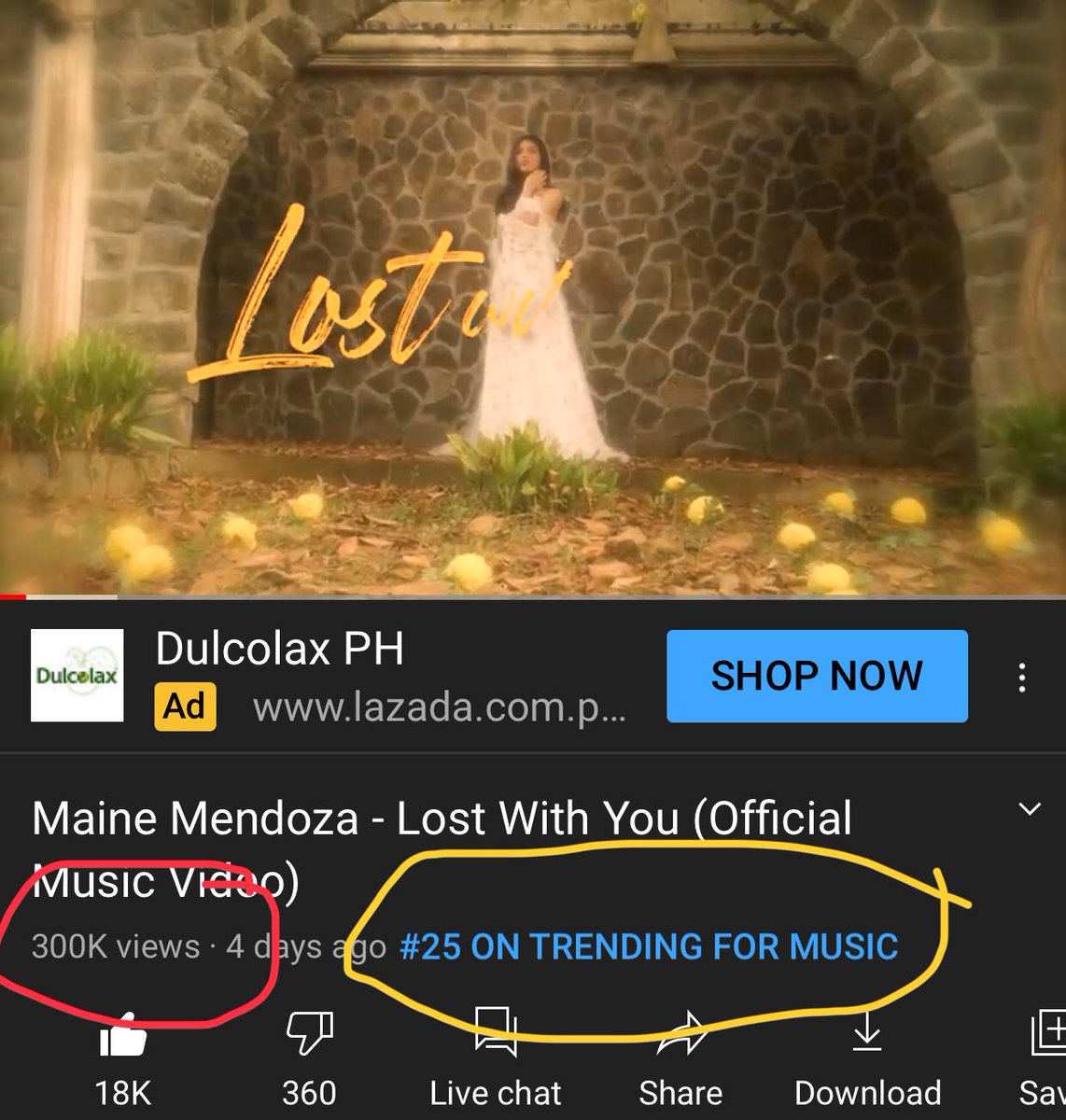 @SoundCheckMNL @leamaine2019 @mainedcm @universalrecph @youtubemusic Until now trending pa rin @ number 25 ,  screenshot ko 11:58pm 2minutes before midnight 😊 @mainedcm  #MaineMendoza 
LostWithYou ForMaines6th