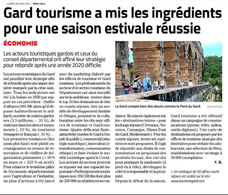 Le Gard a mis les ingrédients pour réussir sa saison estivale et automnale. Un seul objectif : rebondir !
#LeGardLeSud #gardtourisme #gard #tourisme #tourismeoccitanie 
<a href="/Gard/">Conseil départemental du Gard</a> <a href="/GardTourisme/">Gard Tourisme</a>