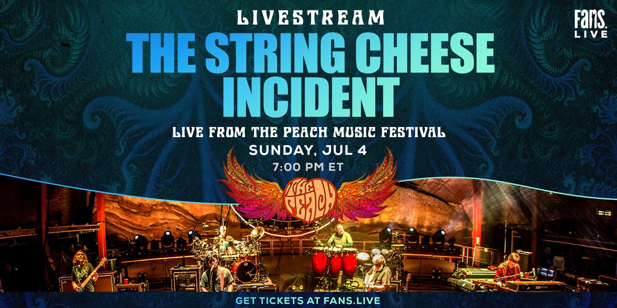 SCI_Official's tweet photo. We're going LIVE from @PeachMusicFest this weekend! Don't miss our first Incident since 2019! Join us for two fantastic sets! Tune in this Sunday, July 4th at 7pm ET on @fansbelonghere. 

Get livestream tickets now-->> https://t.co/g7YNMjCALQ #stringcheeseincident #thepeach #fans https://t.co/P4OzvECumg