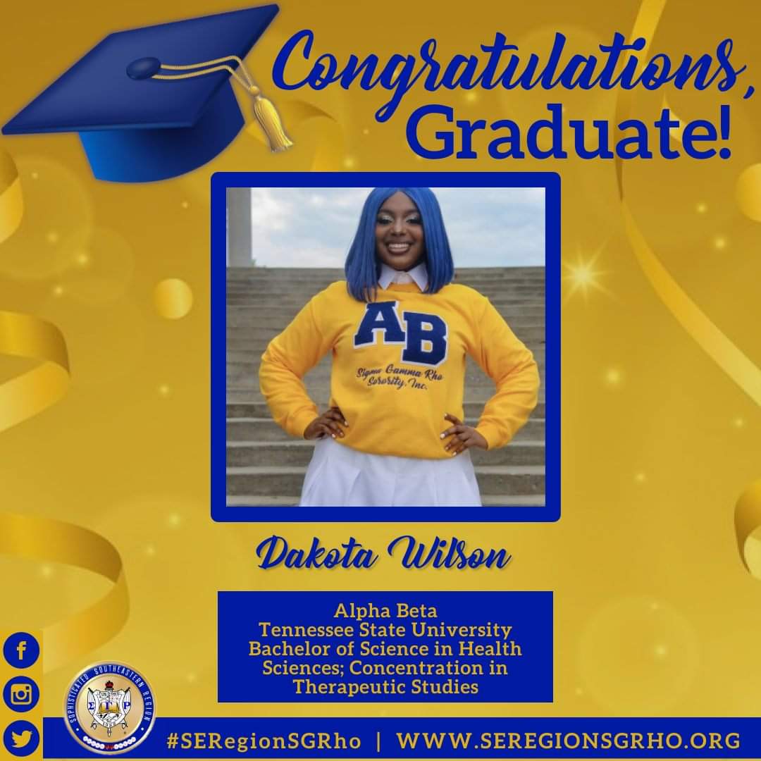 SEREGIONSGRHO's tweet photo. Congratulations, Soror Wilson! 🎓💙💛

#SERegionSGRho #SigmaGammaRho #SGRho #SGRhoGrad #SGRhoGraduates #GraduationSeason https://t.co/nKCR8kQrQJ