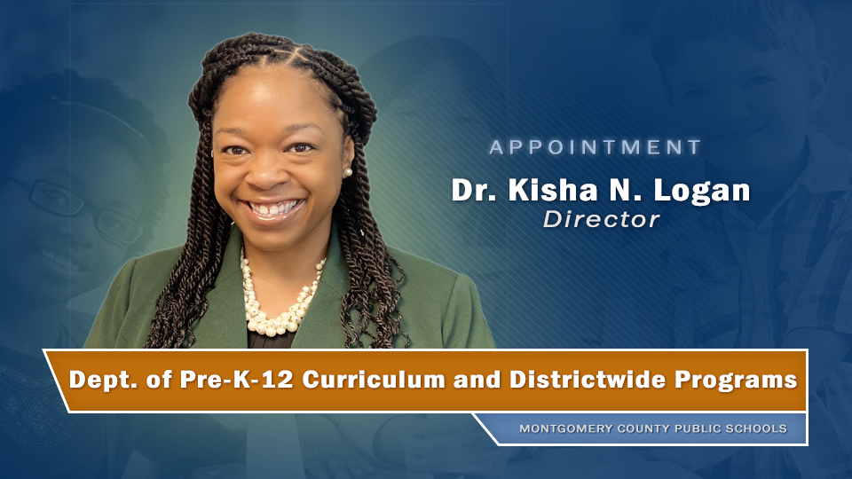 MCPS's tweet image. Congratulations to Dr. Kisha N. Logan, who @mocoboe appointed as Director of Pre-K-12 Curriculum and Districtwide Programs, Office of Curriculum and Instructional Programs!