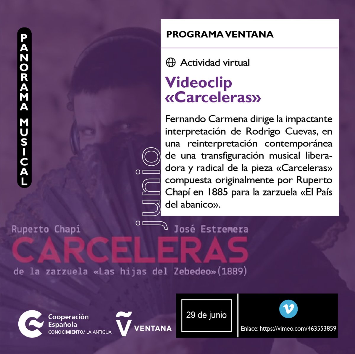 CFCEAntigua's tweet photo. #ProgramaVentana
#PanoramaMusical🎵
🔶No te pierdas la interpretación del fabuloso y ecléctico músico Rodrigo Cuevas, «Carceleras», una pieza musical liberadora y radical.
Ingresa aquí: https://t.co/RKeYrtUSTW https://t.co/JCeMJy01rr
