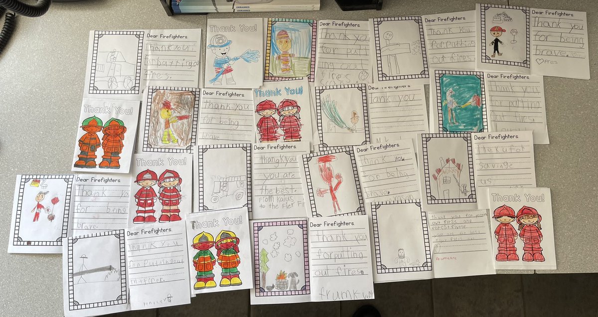 If this doesn’t brighten a Tuesday! Just got these in the Mail, from Mrs. McNeil and some fantastic Grade 1’s from <a href="/prairiespiritsd/">Prairie Spirit SD</a> Traditions ElementarySchool!!! Such beautiful artwork and words, all the Firefighters will love them on the wall this summer!! Great job kiddos!