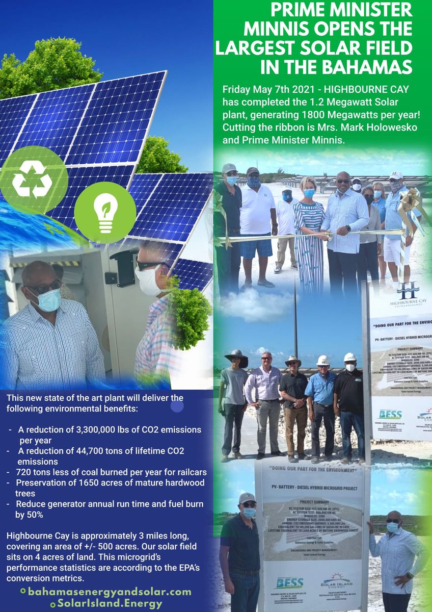 Highbourne Cay microgrid is largest PV System in Bahamas. The microgrid is online and exceeding expectations, displacing about 2/3 of diesel consumption, with generators turned off for 15-18 hours a day for the first time since there was electric lighting on the cay.

#solar #pv