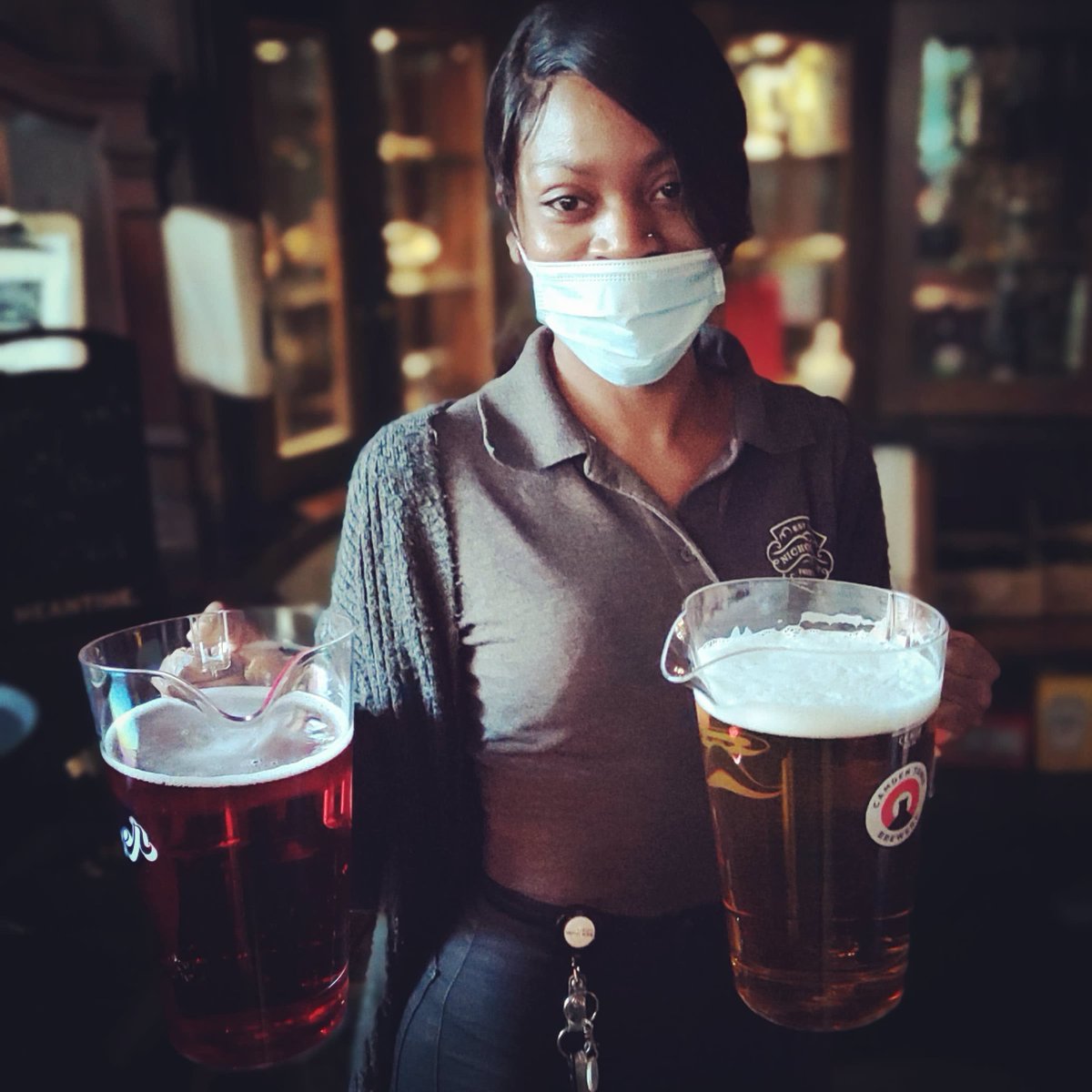 Meet the team:
Here we have Minella! Mins may be one of the quieter members of the team, but don't be fooled! She's a ninja at serving! Here she is showcasing our new "4 pint" jugs - perfect for match days &amp; group drinks, come grab yours today! cheers! 🍻