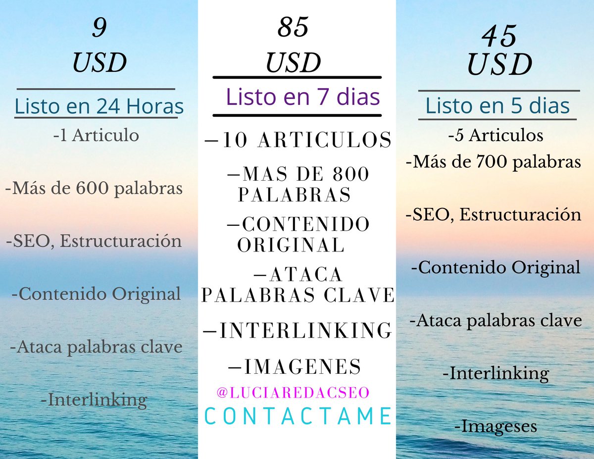 Hola!
Me pongo a tu disposición para redactar nichos (AdSense y Amazon).
Si te interesa, consulta mi tabla de precios, ahí encontrarás excelentes paquetes. Entrega puntual, información DM. 📄 Si pudieras darle RT lo apreciaría mucho💖
#SEO #RedaccionSEO #MarketingDigital