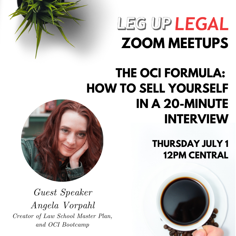 Leg_Up_Legal's tweet photo. OCI is coming up, and that means...make or break impressions in 20 minutes flat! Learn the must-have components of a winning OCI formula

Time: Thurs, July 1  @12pm Central
Topic: The OCI Formula: How to Sell Yourself in a 20-Minute Interview
Register Now: https://t.co/tA6BypbPIw https://t.co/KOXUKeNpf3