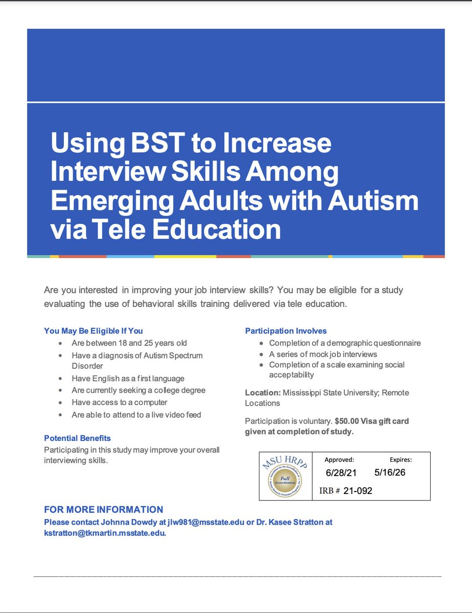 Research Study for College Students with Autism Spectrum Disorder

Please contact the researchers to participate.