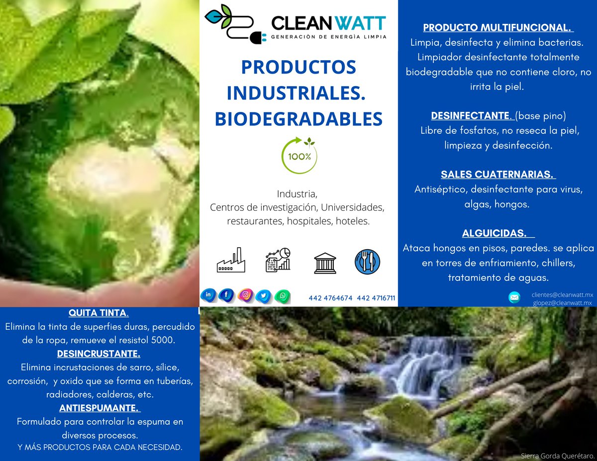 clean_watt's tweet photo. #proveedor, #biodegradable, #sanitizante, #detergente, #antiespumante, #industria, #universidades, #hospitales, #hoteles, #centrosdeinvestigación, #limpieza, #sustentable, #diseño, #llaveenmano. https://t.co/MTLgTcqRei